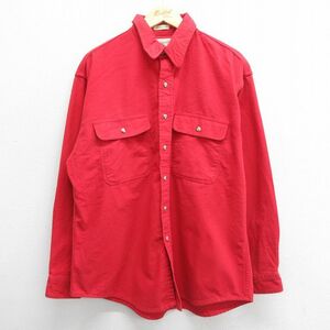 XL/古着 長袖 ヘビー フランネル シャツ メンズ 90s 大きいサイズ コットン 赤 レッド 23feb20 中古 トップス