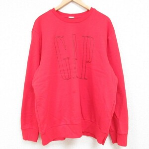 XL/古着 ギャップ GAP 長袖 スウェット メンズ 00s ビッグロゴ 大きいサイズ クルーネック 赤 レッド 23dec12 中古 スエット トレーナ