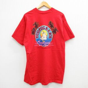 XL/古着 半袖 ビンテージ Tシャツ メンズ 80s FUDPUGKERS ペリカン 大きいサイズ ロング丈 コットン クルーネック 赤 レッド 23may18