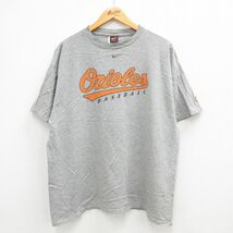 XL/古着 ナイキ NIKE 半袖 ビンテージ Tシャツ メンズ 00s MLB ボルチモアオリオールズ ワンポイントロゴ コットン クルーネック グレ_画像1