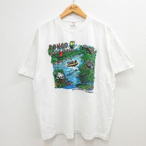 XL/古着 半袖 ビンテージ Tシャツ メンズ 90s コンゴ ジャングル ホワイトタイガー ゴリラ 大きいサイズ クルーネック 白 ホワイト 23m