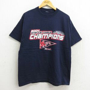 XL/古着 半袖 ビンテージ Tシャツ メンズ 00s MLB ボストンレッドソックス クルーネック 紺 ネイビー メジャーリーグ ベースボール 野