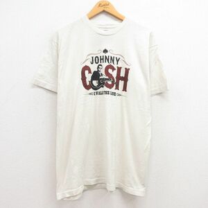 L/古着 半袖 ロック バンド Tシャツ メンズ ジョニーキャッシュ クルーネック 生成り 23jun09 中古