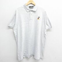 XL/古着 半袖 ポロ シャツ メンズ 90s ディズニー ミッキー コットン 薄グレー 霜降り 23jun29 中古 トップス_画像1