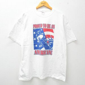 XL/古着 半袖 ビンテージ Tシャツ メンズ 00s 星条旗 自由の女神 大きいサイズ コットン クルーネック 白 ホワイト 23may29 中古