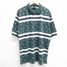 XL/古着 ビューグルボーイ 半袖 ポロ シャツ メンズ 00s 鹿の子 ロング丈 大きいサイズ 濃緑他 グリーン 23jun01 中古 トップス_画像1