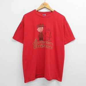 XL/古着 半袖 ビンテージ Tシャツ メンズ 00s ピーナッツ チャーリーブラウン コットン クルーネック 赤 レッド 23jun06 中古