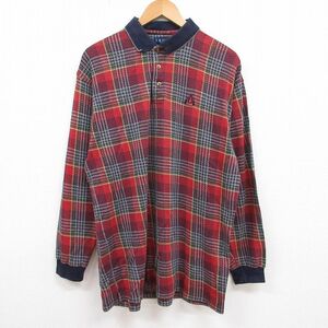 L/古着 IZOD 長袖 ブランド ポロ シャツ メンズ ワンポイントロゴ コットン エンジ他 チェック 23mar22 中古 トップス