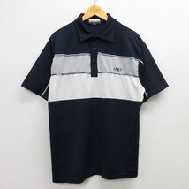 L/古着 半袖 ポロ シャツ メンズ 90s is 刺繍 メッシュ地 紺他 ネイビー 22jul22 中古 トップス_画像1