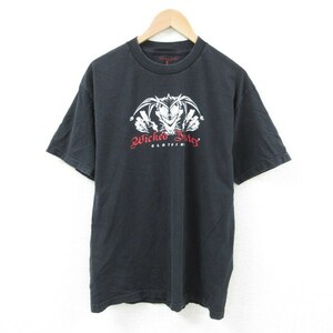 L/古着 半袖 Tシャツ メンズ Wicked Lester コットン クルーネック 黒 ブラック 23aug08 中古