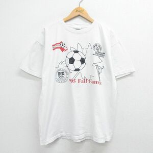 XL/古着 アディダス adidas 半袖 ビンテージ Tシャツ メンズ 90s サッカー ビッグロゴ コットン クルーネック 白 ホワイト 23apr19 中