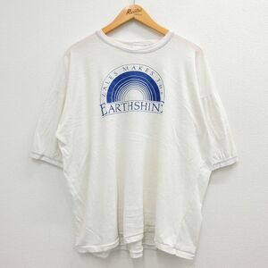 XL/古着 半袖 ビンテージ Tシャツ メンズ 80s EARTHSHINE 大きいサイズ クルーネック 白 ホワイト リンガー 23may11 中古