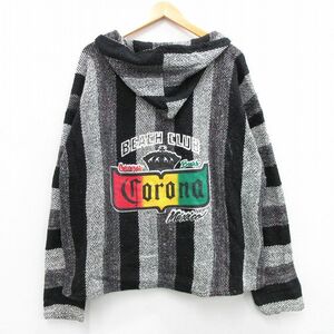 XL/古着 長袖 メキシカン パーカー メンズ ビーチクラブ コロナビール 黒他 ブラック 23nov07 中古 トップス