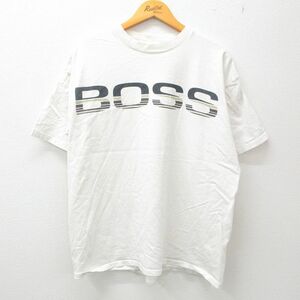 XL/古着 半袖 ビンテージ Tシャツ メンズ 90s BOSS ボス コットン クルーネック 白 ホワイト 23may13 中古