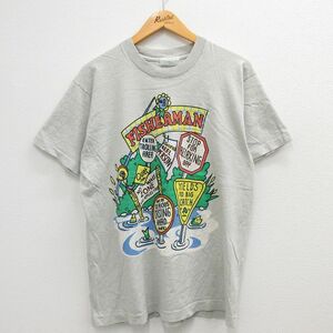 L/古着 半袖 ビンテージ Tシャツ メンズ 90s FISHERMAN コットン クルーネック 薄グレー 霜降り 23may20 中古