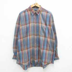 XL/古着 長袖 シャツ メンズ 00s 大きいサイズ ボタンダウン 薄紺他 ネイビー チェック 23aug01 中古 トップス