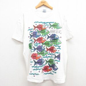 XL/古着 半袖 ビンテージ Tシャツ メンズ 90s 魚 大きいサイズ コットン クルーネック 白 ホワイト 23jun03 中古