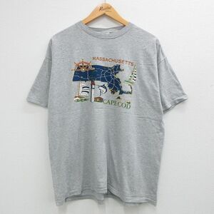 XL/古着 半袖 ビンテージ Tシャツ メンズ 00s ケープコッド マサチューセッツ 船 灯台 大きいサイズ クルーネック グレー 霜降り 23jun