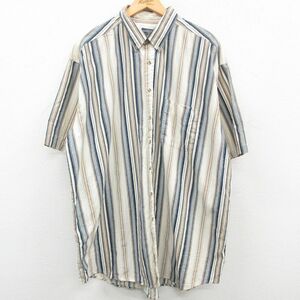 XL/古着 半袖 シャツ メンズ 00s 大きいサイズ ロング丈 ボタンダウン 白系他 ホワイト ストライプ 23apr07 中古 トップス