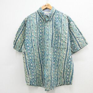 XL/古着 ビューグルボーイ 半袖 シャツ メンズ 00s 大きいサイズ ボタンダウン 青緑他 23may12 中古 トップス