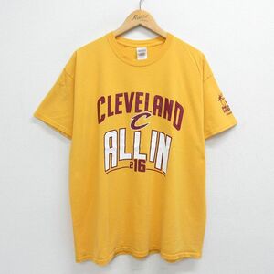 XL/古着 半袖 ビンテージ Tシャツ メンズ 00s NBA クリーブランドキャバリアーズ コットン クルーネック 黄 イエロー バスケ バスケッ