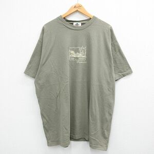 XL/古着 半袖 ビンテージ Tシャツ メンズ 00s 鳥 刺繍 大きいサイズ コットン クルーネック 緑系 グリーン 23jun17 中古