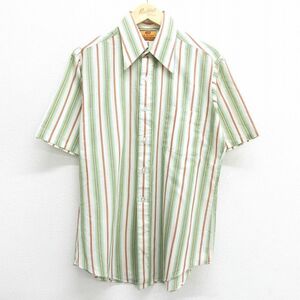 M/古着 バンヒューセン 半袖 シャツ メンズ 70s 生成り ストライプ 23aug08 中古 トップス