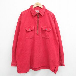 XL/古着 マルボロ 長袖 ハーフジップ シャツ メンズ 90s コーデュロイ 大きいサイズ コットン 赤 レッド 23oct18 中古 トップス