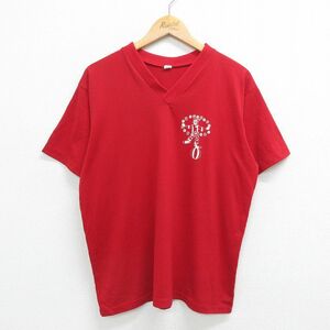 L/古着 半袖 ビンテージ Tシャツ メンズ 90s ピエロ 企業広告 Vネック 赤 レッド 23jun19 中古