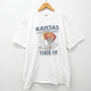 XL/古着 半袖 ビンテージ Tシャツ メンズ 00s カンザス トーチラン 企業広告 大きいサイズ コットン クルーネック 白 ホワイト 23may10