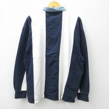 XL/古着 長袖 ラガー シャツ メンズ 90s ツートンカラー コットン 紺他 ネイビー ストライプ 23oct02 中古 トップス_画像3