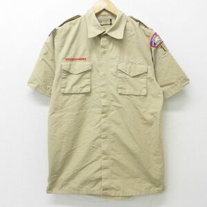 M/古着 半袖 ボーイスカウト シャツ メンズ TRAPPER TRAILS 狩人 ベージュ カーキ 21jul29 中古 トップス