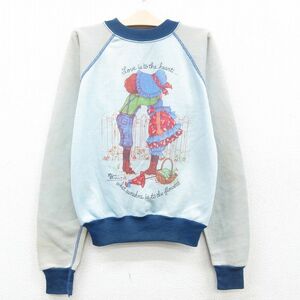 古着 Petticoats and Pantaloons 長袖 スウェット キッズ ボーイズ 子供服 80s 女の子 ツートンカラー ラグラン クルーネック 薄紺他