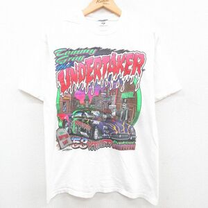 L/古着 ジャージーズ 半袖 ビンテージ Tシャツ メンズ 00s UNDERTAKER レーシングカー クルーネック 白 ホワイト 23aug29 中古