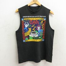 M/古着 ビンテージ ノースリーブ Tシャツ メンズ 90s アート ライオン JAVA Rebecca Lee Baldwin クルーネック 黒 ブラック 23aug31 中_画像1