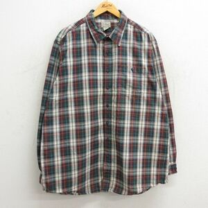 XL/古着 エルエルビーン LLBEAN 長袖 ブランド シャツ メンズ 00s 大きいサイズ ロング丈 コットン 緑他 グリーン チェック 23sep14 中