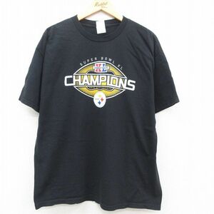 XL/古着 半袖 ビンテージ Tシャツ メンズ 00s NFL ピッツバーグスティーラーズ コットン クルーネック 黒 ブラック アメフト スーパー