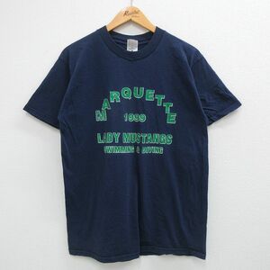 L/古着 半袖 ビンテージ Tシャツ メンズ 90s MARQUETTE 星 コットン クルーネック 紺 ネイビー 23jun26 中古