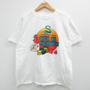 XL/古着 ヘインズ 半袖 ビンテージ Tシャツ メンズ 00s カジノ トランプ サイコロ コットン クルーネック 白 ホワイト 23jun23 中古