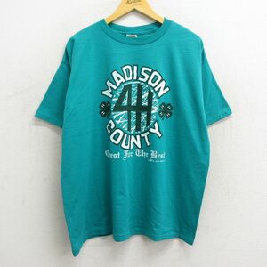 XL/古着 半袖 ビンテージ Tシャツ メンズ 90s MADISON COUNTY クローバー 大きいサイズ クルーネック 緑 グリーン 23jun21 中古