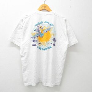 XL/古着 半袖 ビンテージ Tシャツ メンズ 90s 飛行機 PARADISE クルーネック 白 ホワイト 23may13 中古