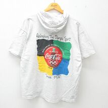 XL/古着 半袖 ビンテージ Tシャツ パーカー メンズ 90s アメリカ オリンピック コカコーラ 大きいサイズ コットン クルーネック 薄グレ_画像1