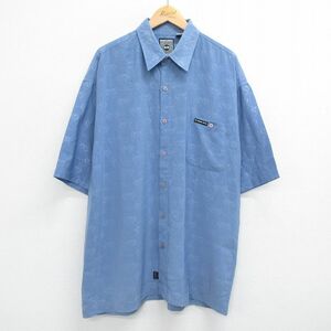 XL/古着 半袖 シャツ メンズ 00s MUSSO JEANS 総柄 ロング丈 薄紺 ネイビー 23may12 中古 トップス