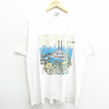 XL/古着 ヘインズ 半袖 ビンテージ Tシャツ メンズ 90s ニューオーリンズ 船 サックス 大きいサイズ クルーネック 白 ホワイト 23mar16_画像1