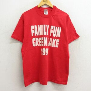 L/古着 半袖 ビンテージ Tシャツ メンズ 90s ファミリー クルーネック 赤 レッド 23jul06 中古