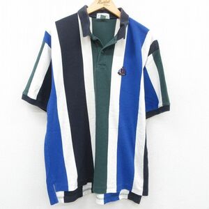 XL/古着 IZOD 半袖 ブランド ポロ シャツ メンズ 90s ワンポイントロゴ 大きいサイズ 鹿の子 コットン 白他 ホワイト ストライプ 23jun