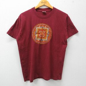 L/古着 半袖 ビンテージ Tシャツ メンズ 00s 刺繍 コットン クルーネック エンジ 23mar14 中古