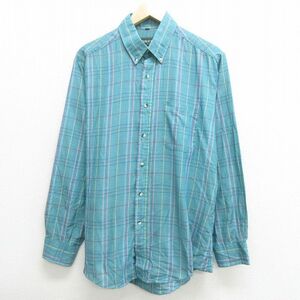 XL/古着 長袖 シャツ メンズ 80s ボタンダウン 青緑他 チェック 22feb14 中古 トップス