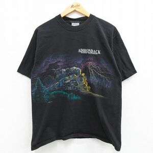 L/古着 半袖 ビンテージ Tシャツ メンズ 90s ADIRONDACK 鉄道 汽車 コットン クルーネック 黒 ブラック spe 23apr01 中古