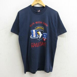 L/古着 半袖 ビンテージ Tシャツ メンズ 90s ミリタリー AIRBORN RAKKASANS クルーネック 紺 ネイビー spe 23jul07 中古